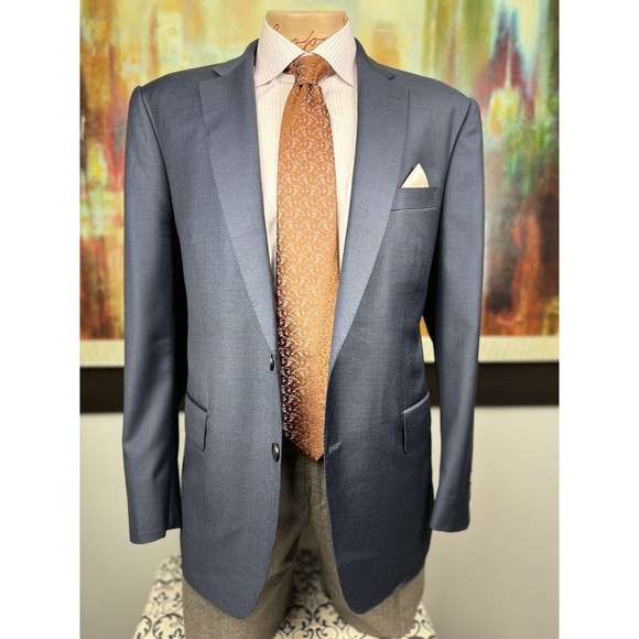 44R Mens Custom Tailored Scabal Super 140’s Blue Blazer - Suit Jacket Sport Coat - Picture 7 of 13